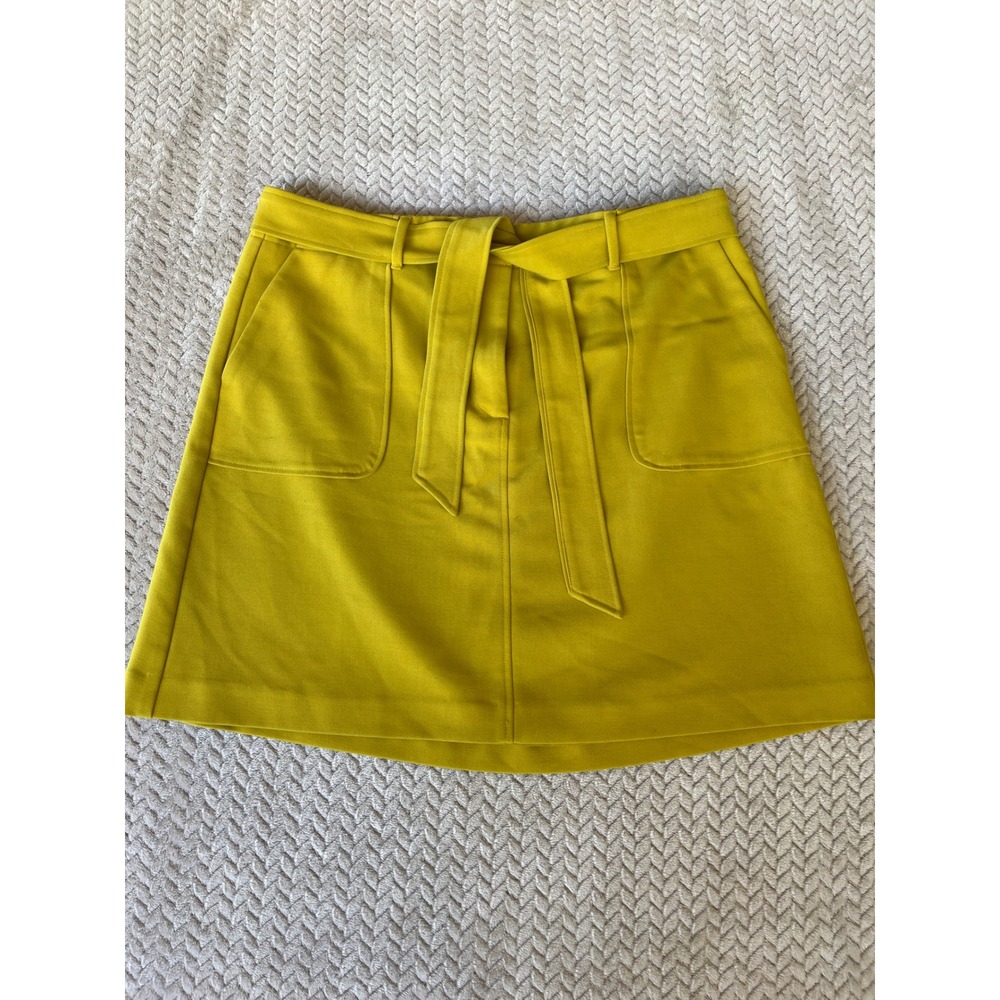 Loft Mustard Yellow A-Line Mini Skirt with Belt and Pockets Size 14